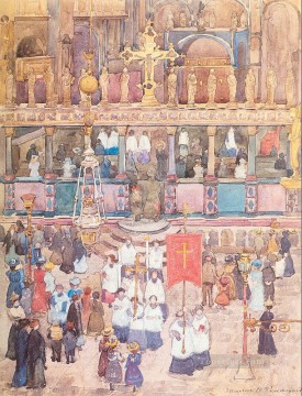 水彩 Painting - 復活祭の行列 聖マルコ モーリス プレンダーガスト 水彩